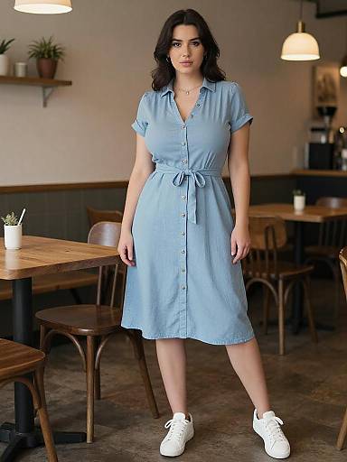Chic Woman in Sky Blue Dress