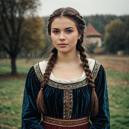 Girl in Medieval Romanian Clothing Outdoors