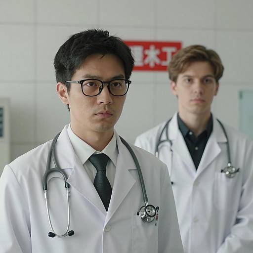 Serious Doctors in Tiled Room