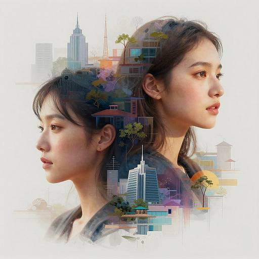 Abstract Digital Portrait and Architecture Fusion