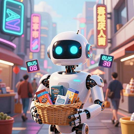 Friendly Cyberpunk Merchant Robot