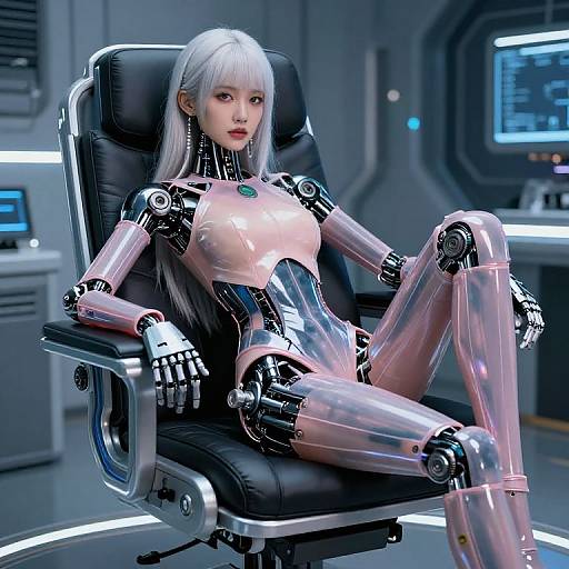 Hyper-Realistic Droid in Cyber Chair