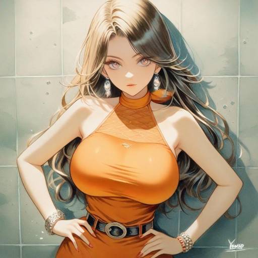 Yuno Gasai in Elegant Orange Dress