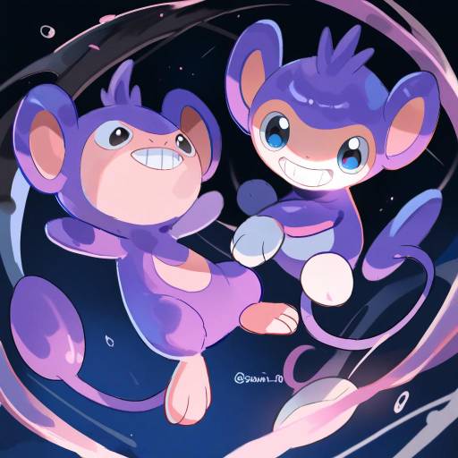 Illustration of Aipom, pokemon in the style of Joman