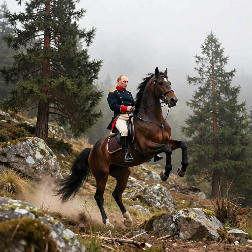 Putin Horse Riding in Mountainous Fog
