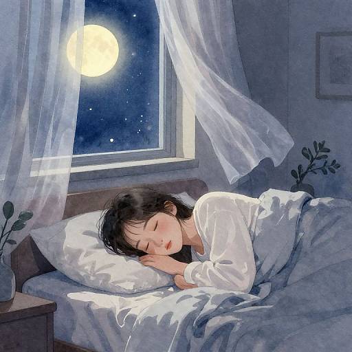 Peaceful Girl Sleeping in Moonlit Room