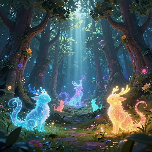 Mystical Forest with Glowing Creatures