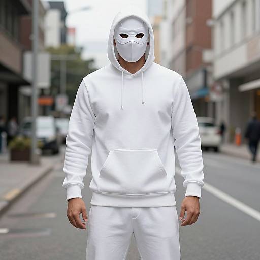 White Hooded Superhero on Street