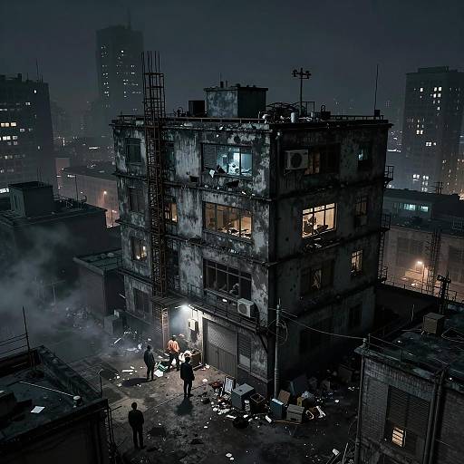 Dystopian City Rooftop at Night