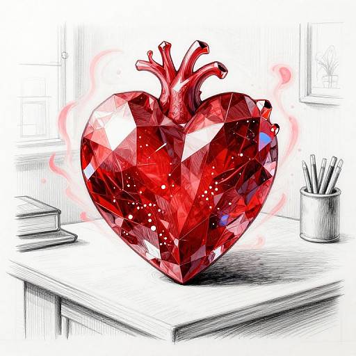 Red Crystalline Heart on Desk