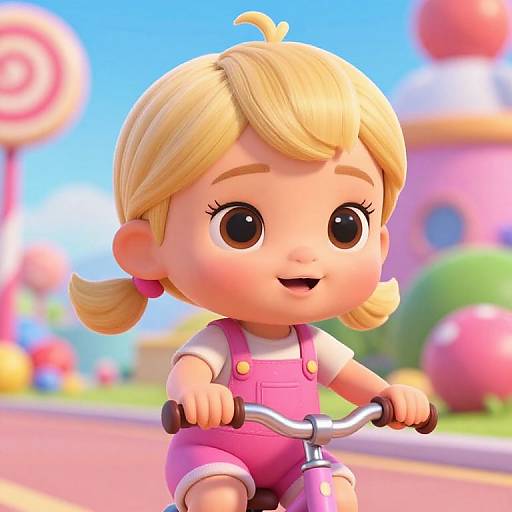 Cute Blonde Girl Riding Bike Pixar Style