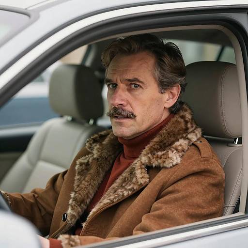 Focused Middle-Aged Man in Car