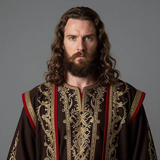 Regal Man in Embroidered Robe Portrait