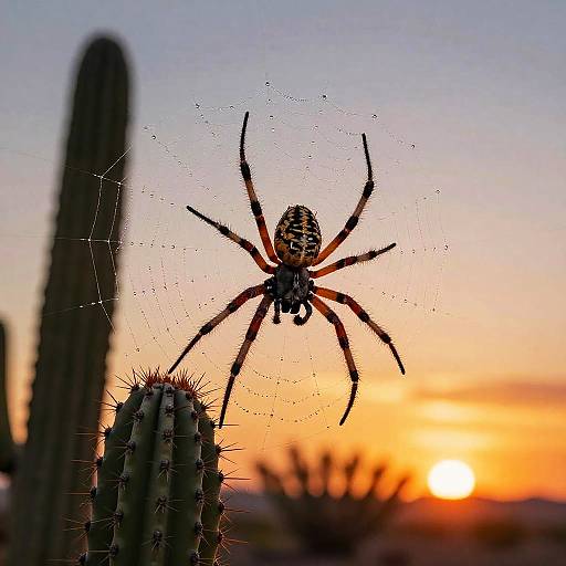 Rango Spider on Desert Cactus at Sunset