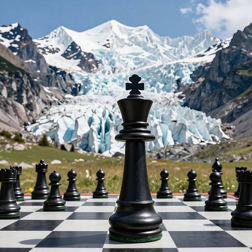 Life-Sized Chess King with Glacier Background