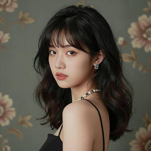 Elegant young woman with dark wavy hair