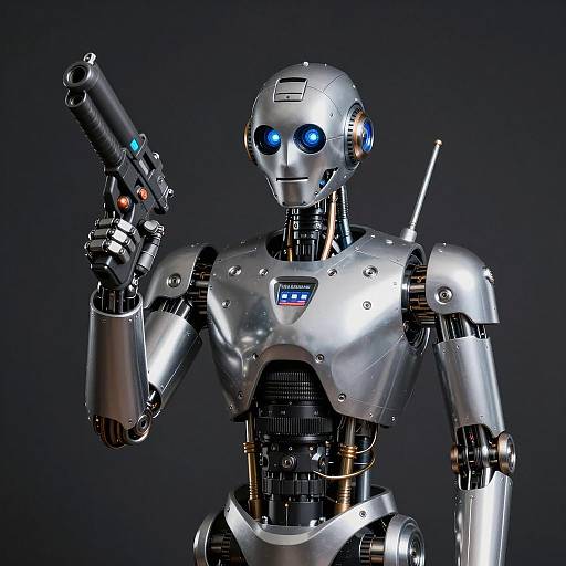 Silver Sci-Fi Robot Holding Gun