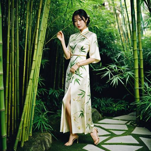 Elegant Japanese Model in Silk Cheongsam