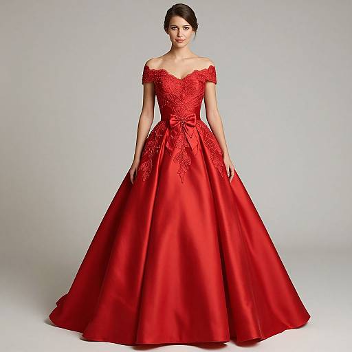 Elegant Woman in Red Satin Gown