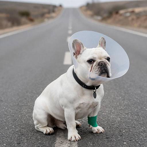 Lonely Bulldog on a Deserted Road