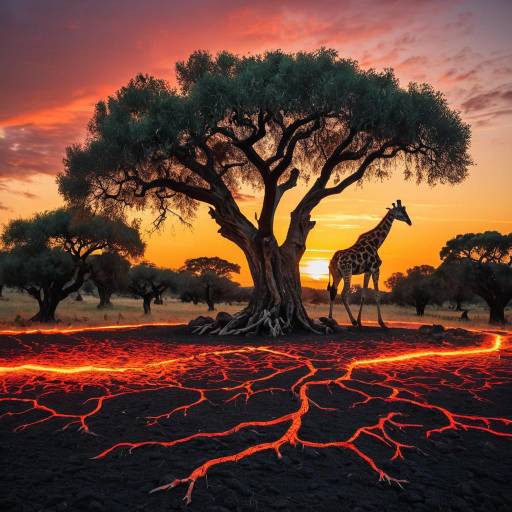 Vibrant Mystical Scene with Olive Tree Vibrant Mystical Scene with Olive Tree