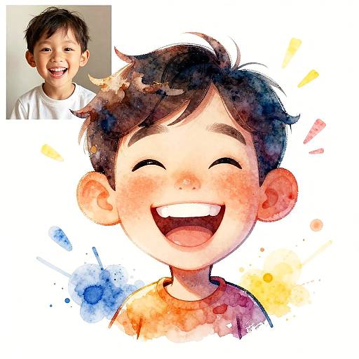 Playful Child Caricature in Watercolor