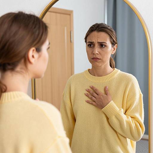 Worried Woman Looking in Mirror
