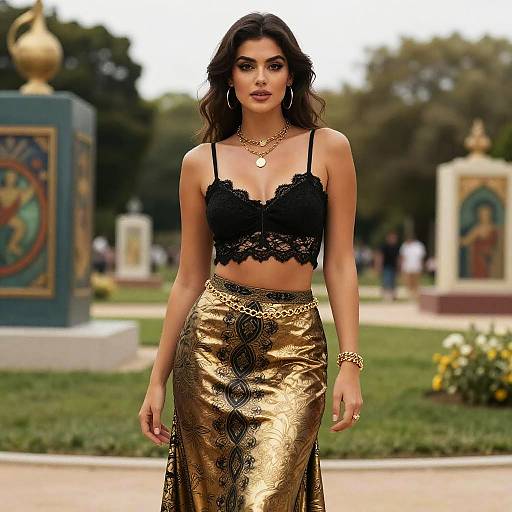 Woman in Bohemian Luxe Outfit in Scenic Park