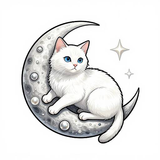 White Cat Moon Tattoo Design