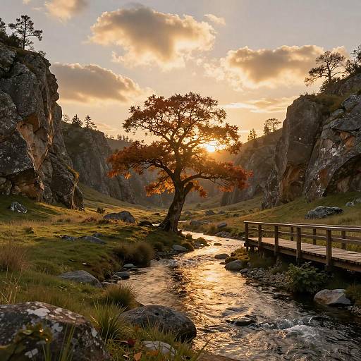 Serene Rocky Cliffs with Golden Sunset