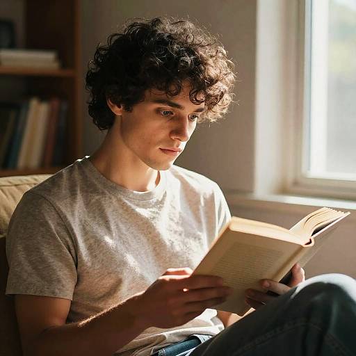 Cozy Reading Scene with Curly Hair