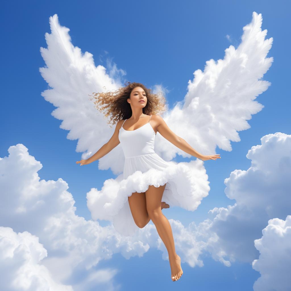 Beautiful Female Angel Emerges from Cloud