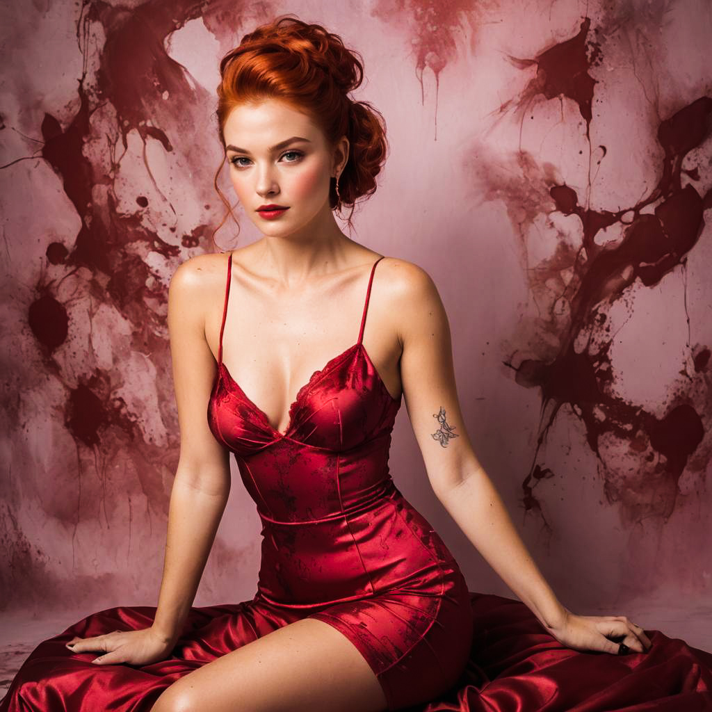 Sultry Model in Lingerie with Red Hair