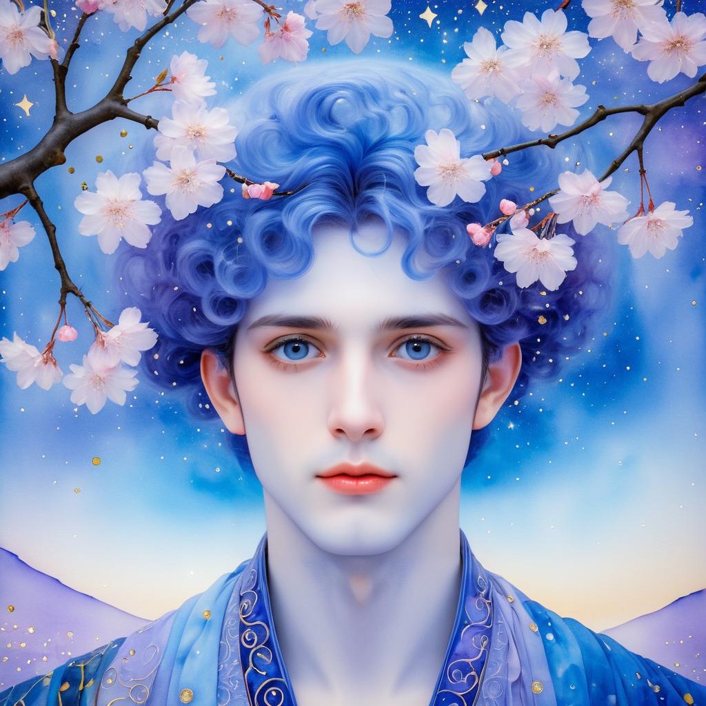 Orion the Dreamer in Mystical Blossoms