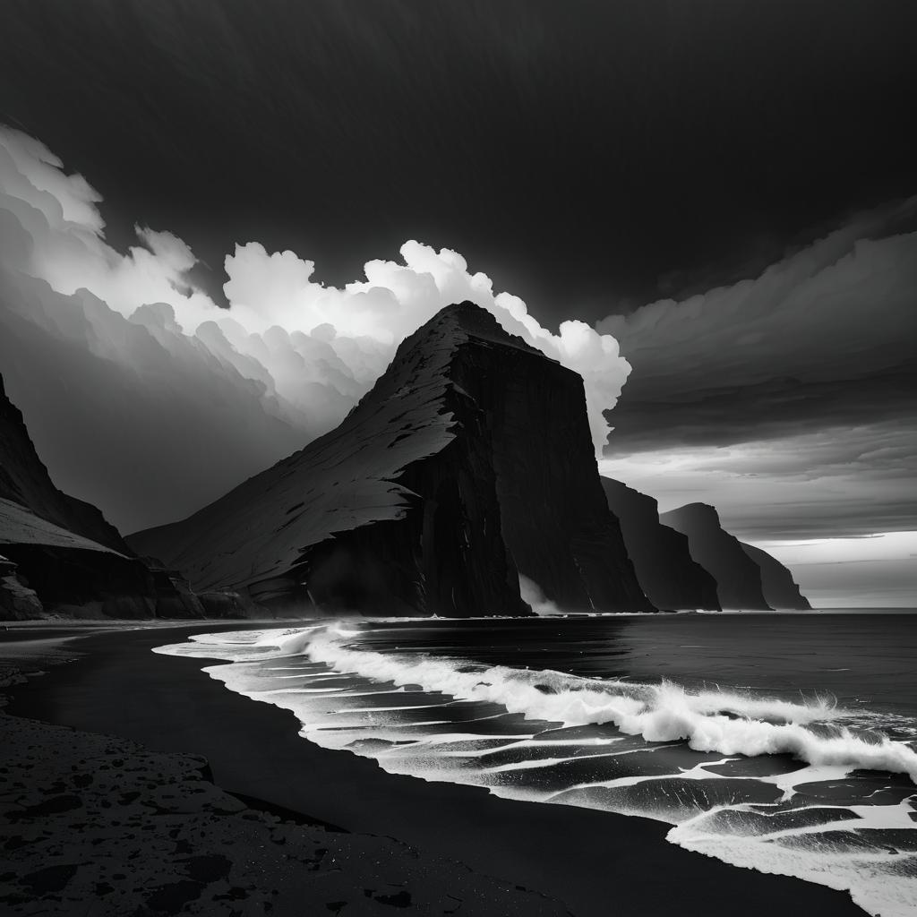 Dramatic Black Sand Beach Landscape