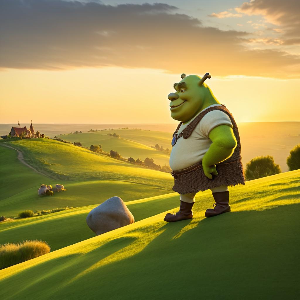 Shrek at Sunset: A Playful Hilltop Scene