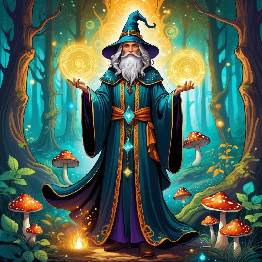 Dynamic Wizard in Enchanted Forest Scene