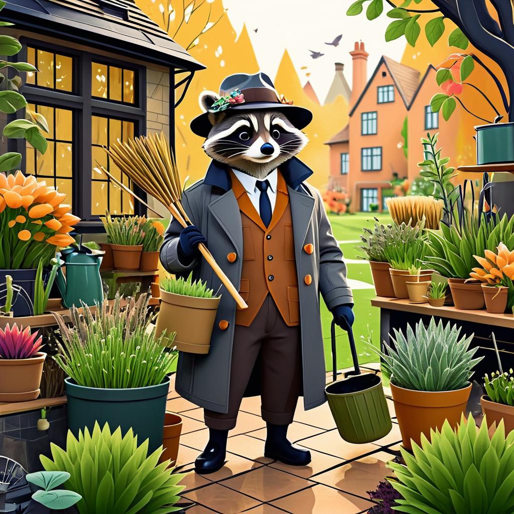 Charming Raccoon Detective in the Garden