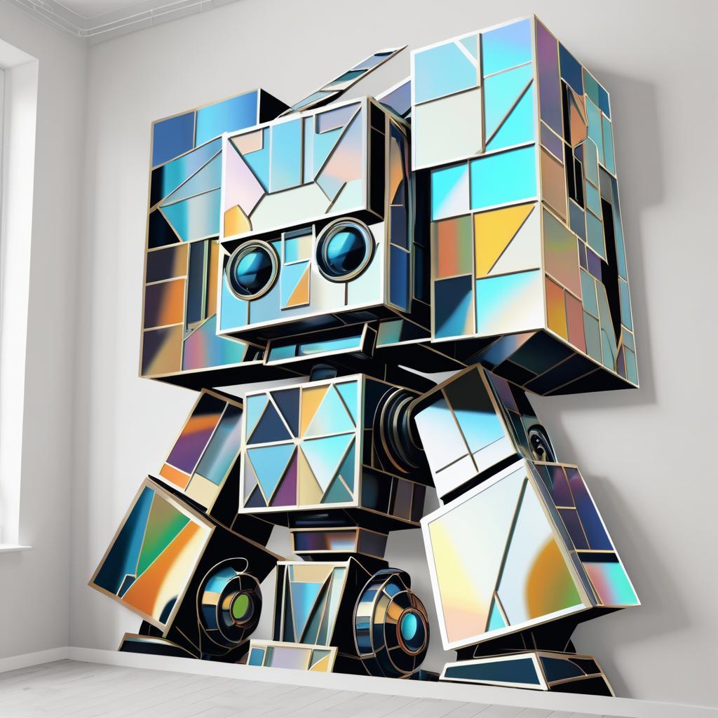 Cubist Robot Decal with Metallic Elements