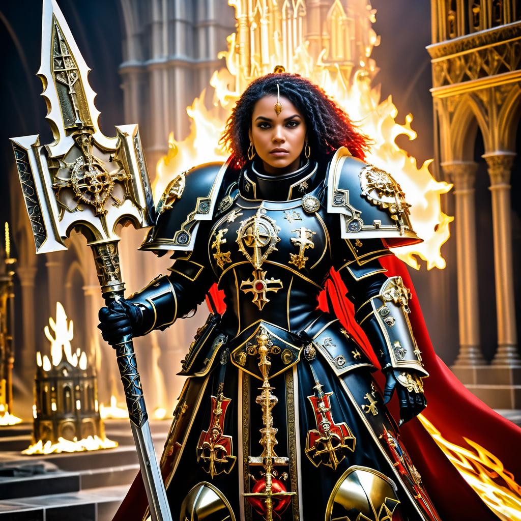 Heroic Sister of Battle in a Fiery Cathedral