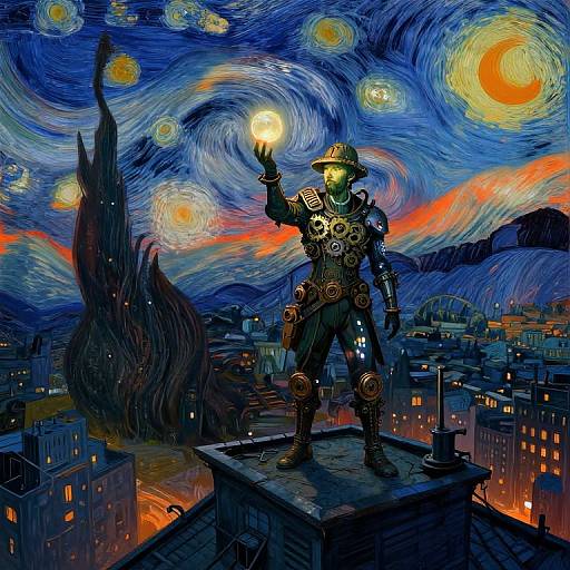 Van Gogh Style Futuristic Metropolis