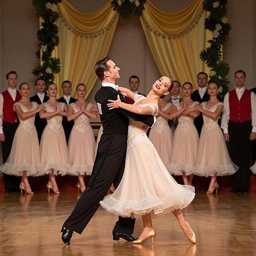 Elegant Ballroom Dance with Colorful Spectators
