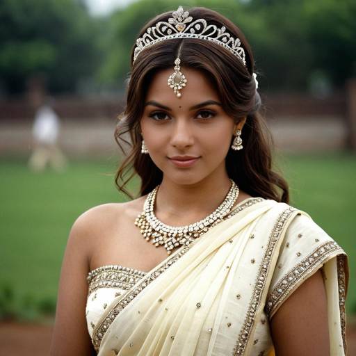 Elegant Girl in a Cream Saree Outdoors