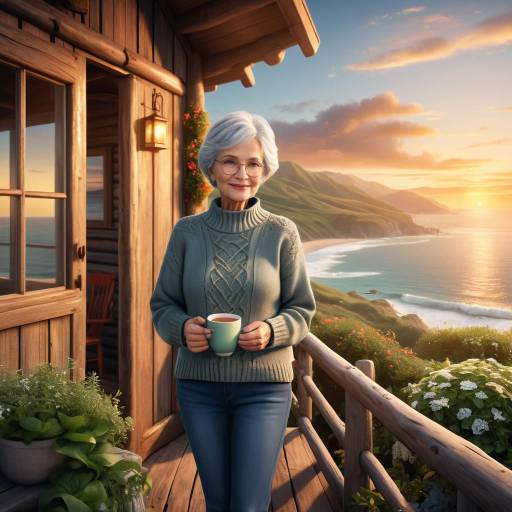Charming Elderly Woman at Sunset Cabin Charming Elderly Woman at Sunset Cabin
