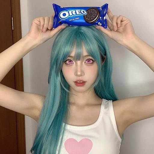 Young Woman with Turquoise Hair and Oreo