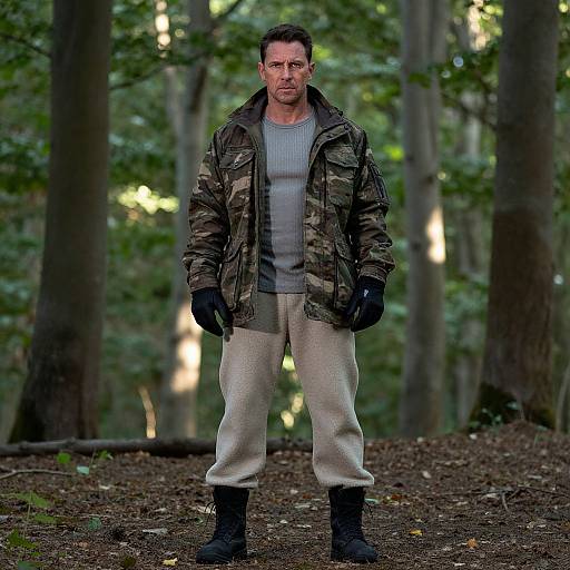 Rugged man standing in forest