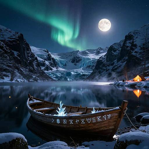 Mystical Night at Icy Glacial Fjord