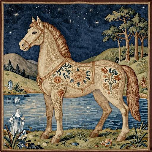 Majestic Cat-Horse Medieval Tapestry