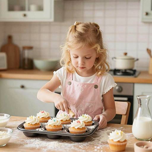 Blond Girl Baking in Cozy Vintage Kitchen