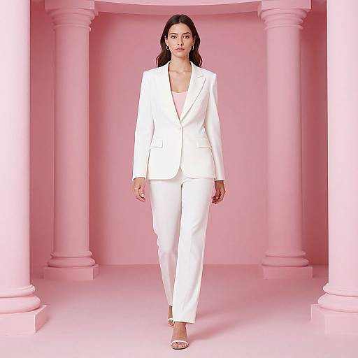 Pastel Woman in White Suit